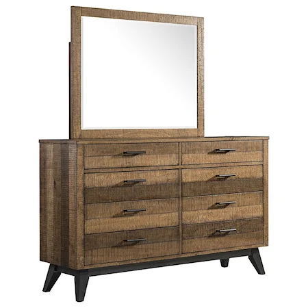 Rustic 8 Drawer Dresser and Mirror